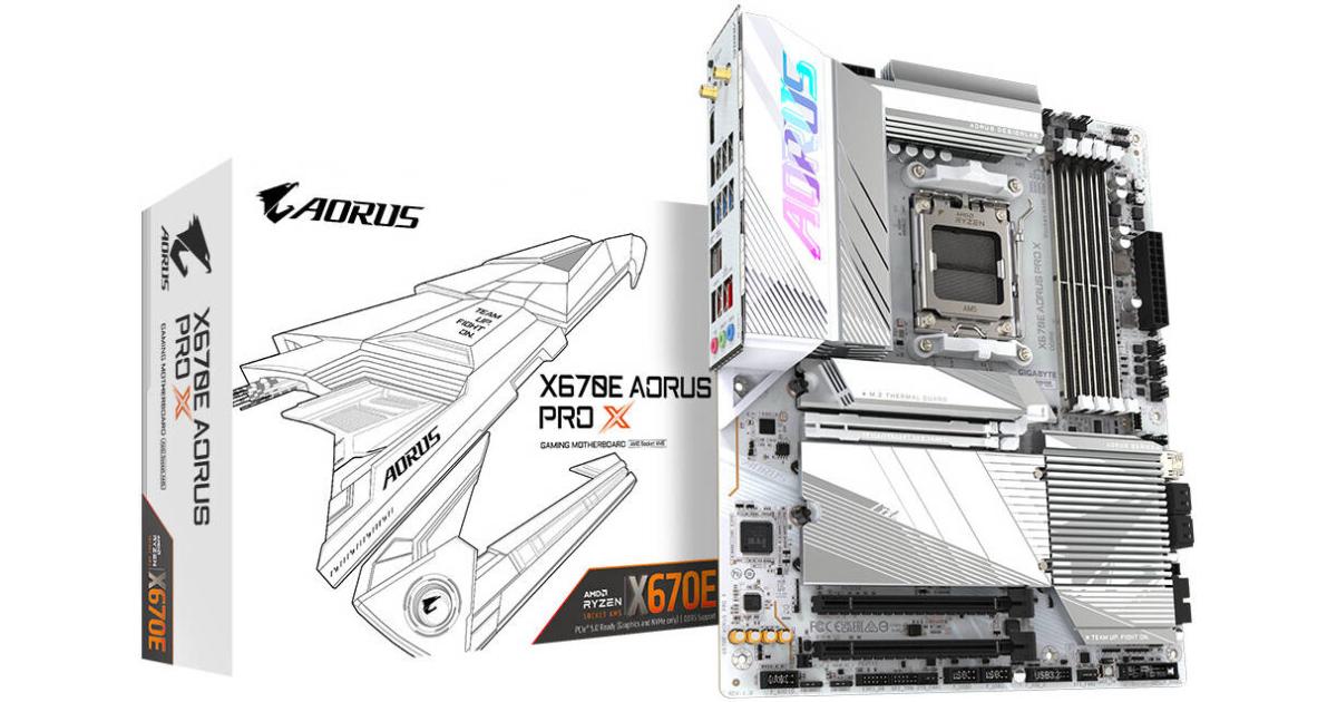 لوحة أم (Motherboard) GIGABYTE X670E Aorus Pro X AM5 ATX , AMD X670 Chipset, 4x DDR5 DIMM Slots, Up to 256GB Max Memory, Wi-Fi 7 & BT 5.3, 1x PCIe 5.0 x16, 4x M.2 Slots, White
