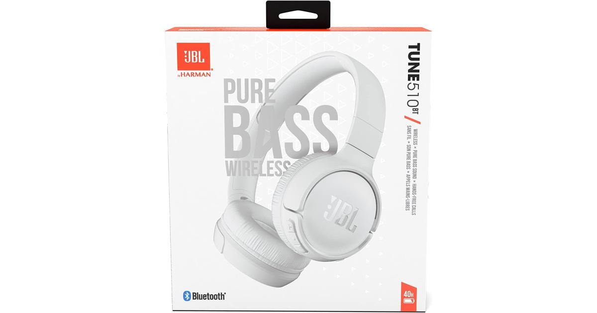 سماعات JBL Tune 510BT Bluetooth 5.0 On-Ear with JBL Pure Bass Sound & Hands-Free Calls 40-Hour Battery Life - White