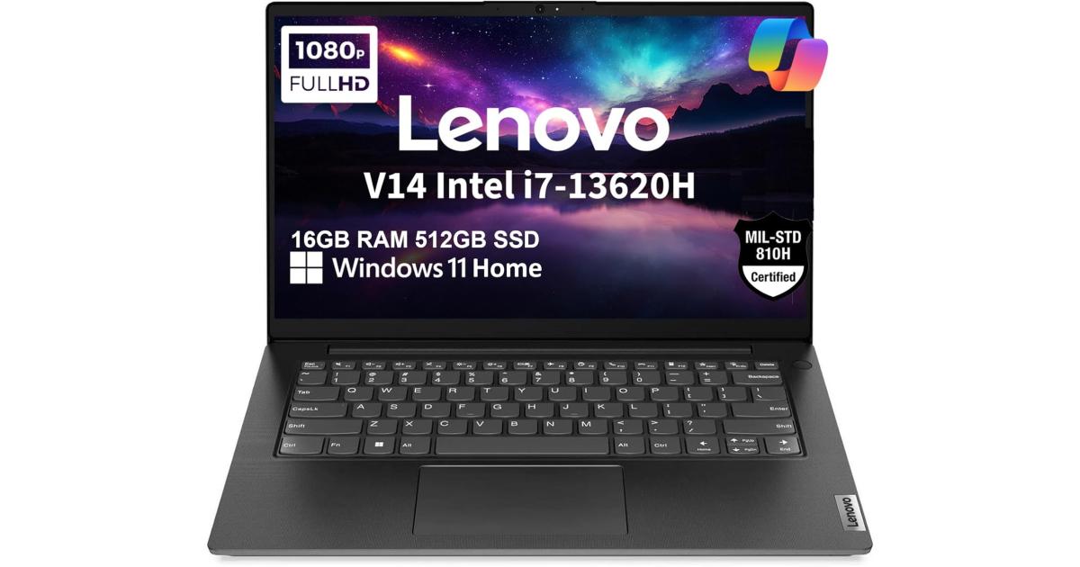 معالج Lenovo V14 G4 (2025) 13th Gen Intel Core i7 13620H 10-Cores w/ High-Performance Business Class & Pre-Installed Windows 11 - Black