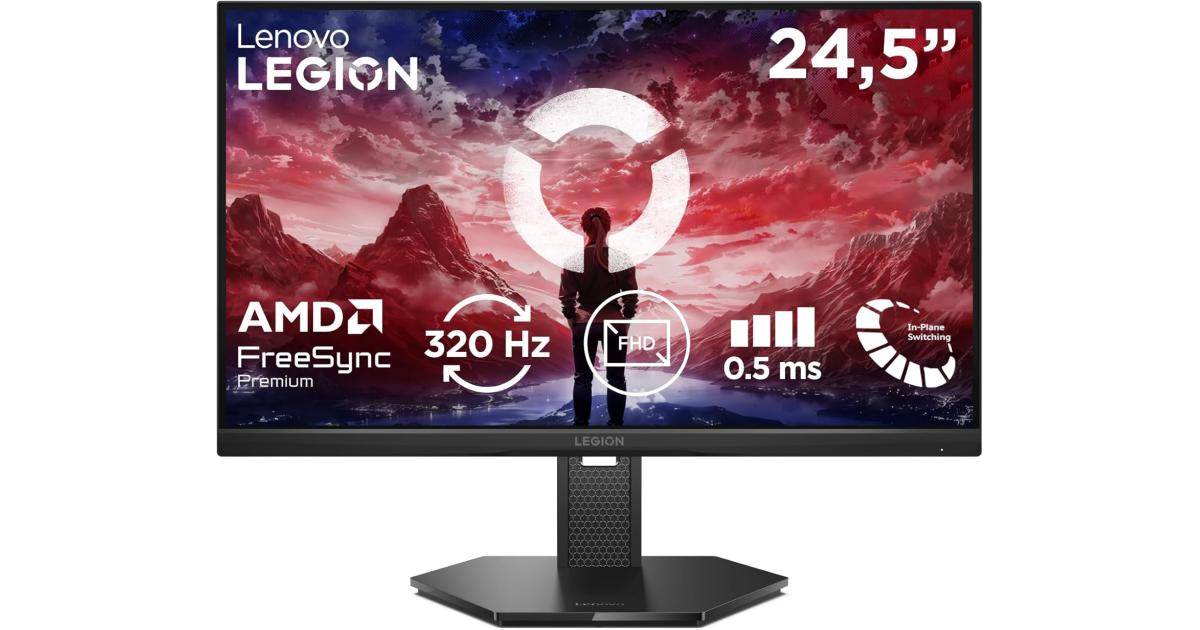 شاشة ألعاب Lenovo Legion 25-10 24.5" FHD – 320Hz Ultra-Fast Refresh, 0.5ms Response, HDR10, 99% sRGB, AMD FreeSync Premium, VESA Adaptive Sync, HDMI 2.1, DP, Fully Adjustable, Eclipse Black