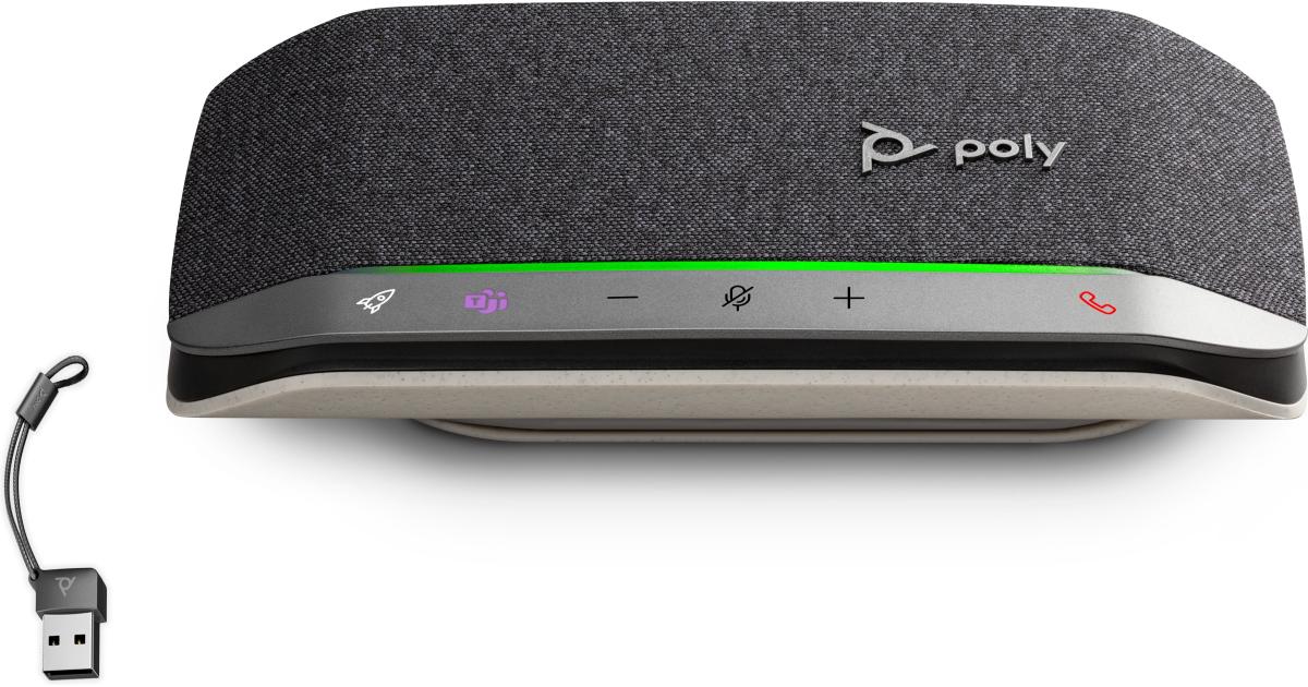 Poly Sync 20M Personal Portable Bluetooth Smart Speakerphone w/ USB-C/A Adapter Adapter Connect Wirelessly to PC/Mac/Cell Phone Works w/Teams, Zoom