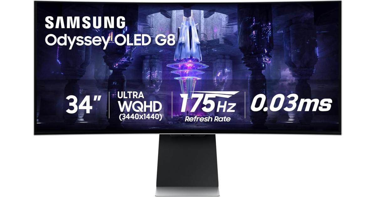SAMSUNG Odyssey G8 G855D Odyssey G8 Smart 34" OLED 3K UWQHD , 175Hz , 0.03ms (GtG) , AMD FreeSync Premium Pro & G-Sync Technology, Silver
