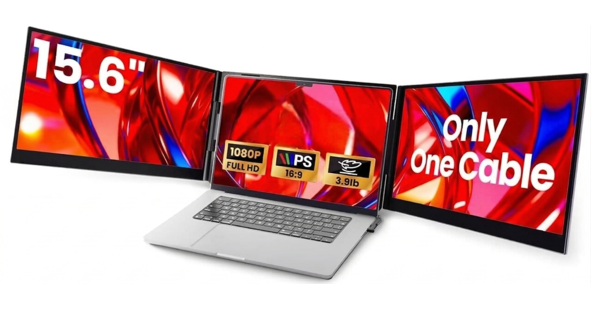 شاشة V2COM P7 Pro 15.6" IPS Full HD Triple Screen Extender Portable for Laptops 13-17.3" Ultra-Slim One Cable USB-C/USB-A Extended Display For macOS Windows Chrome OS Nintendo Switch