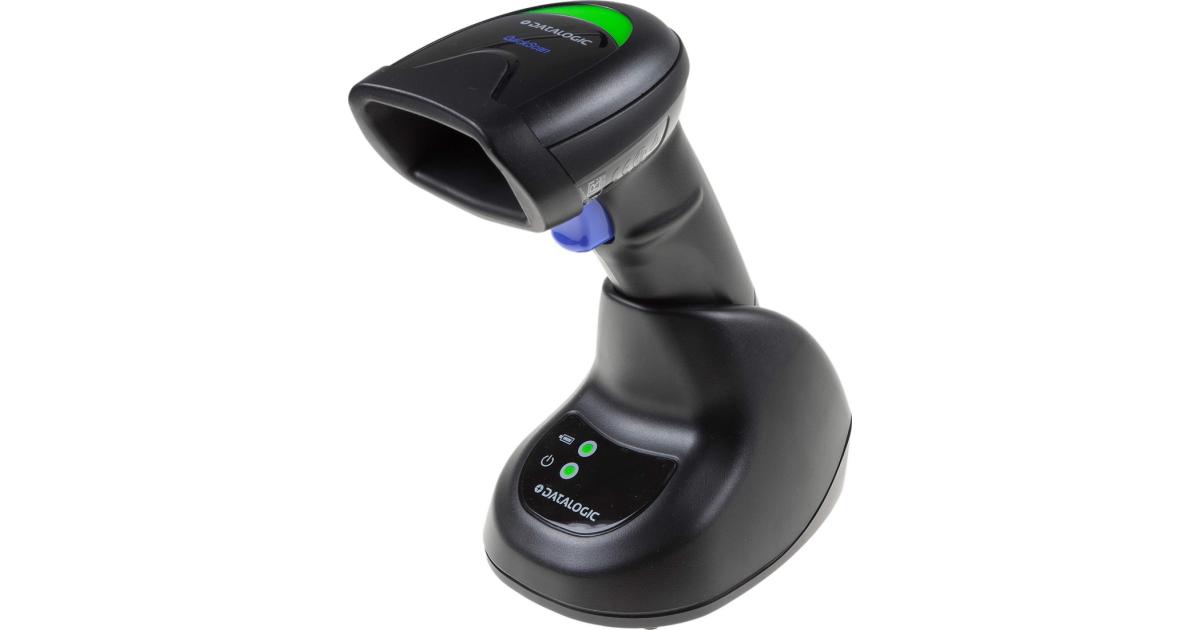 Datalogic QuickScan QBT2500 Bluetooth Scanner, 2D, Imager, Digimarc, Multi-Interface (RS232, KBW, USB), IP52 Protection Class, (USB, Straight, 2m), Charging/Transmitter Cradle, Black