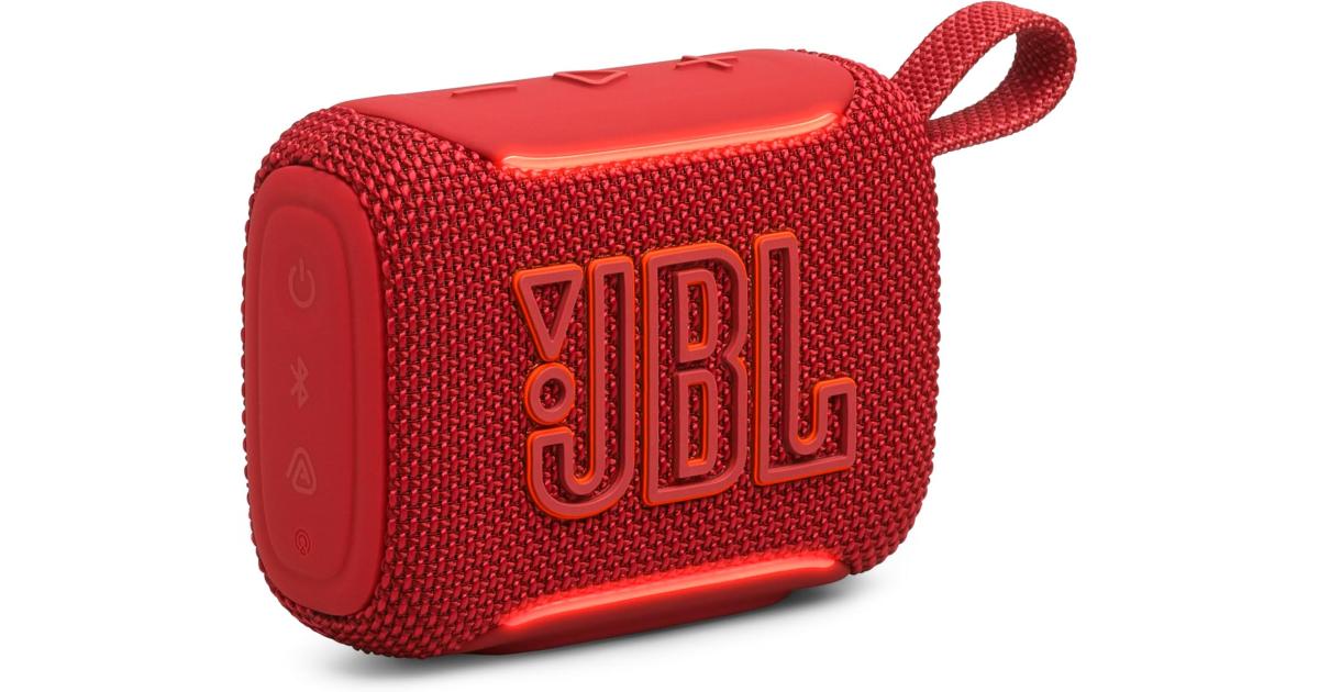 JBL Go 5 - Ultra-Portable Waterproof & Drop-Proof Speaker with JBL Legendary Sound & Ambient Edge Lighting, AirTouch Instant Stereo Pairing or Link Multiple Compatible Speakers via Auracast™ (Red)