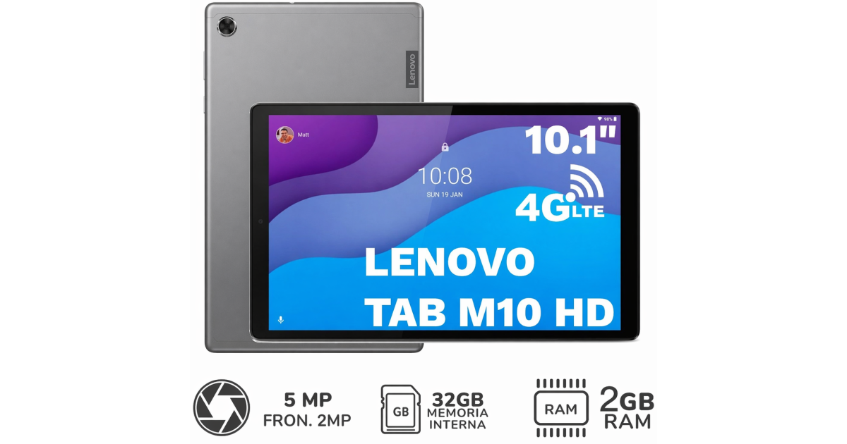 Lenovo Tab M10 (HD) TB-X306X 10.1" Andriod 10 Tablet 4G SIM & WIFI Platinum Grey with Metallic Body