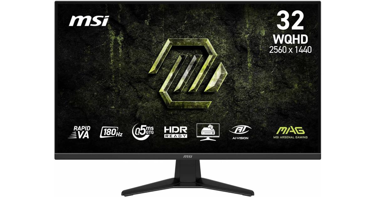 شاشة MSI MAG 325QF E18V , 32" Rapid VA Display, 2K WQHD Resolution, 180Hz Refresh Rate, 0.5ms (GtG) Response Time, Adaptive-Sync Technology, Black