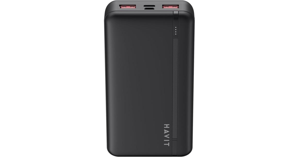 باور بنك (شاحن متنقل) HAVIT PB92 20000mAh Dual Fast Charge 20W & 22.5W , Multiple USB A Outputs, USB Type C , LED Indicator, Triple Protection Charging for Compatible Devices - Black