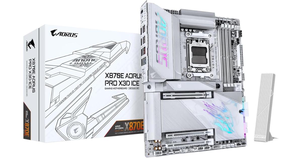 لوحة أم (Motherboard) GIGABYTE X870E AORUS PRO X3D ICE ATX AM5 , AMD X870E Chipset, 4x DDR5 DIMM Slots, Up to 256GB Max Memory, 1x PCIe 5.0 x16 with PCIe UD Slots, 4x M.2 Slots