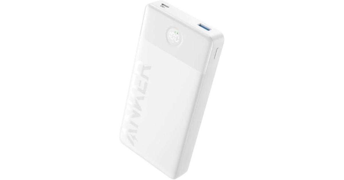 باور بنك (شاحن متنقل) Anker 15W , 200000mAh Portable Charger Battery with 2-Port, Real Time Battery Display, for iPhone, Samsung, & More, Include Type-C Charging Cable, White
