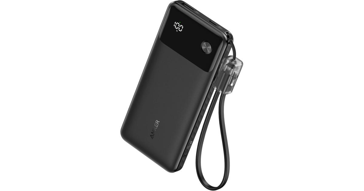 باور بنك (شاحن متنقل) Anker Powercore 10000mAh 22.5W Portable Charger with USB C Lanyard Cable- Black