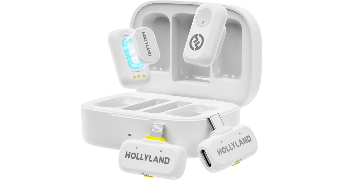 Hollyland LARK A1 Combo Wireless Microphone for iPhone, Android, Pure Sound, 3-Level Intelligent Noise Cancellation, Magnetic Mini Microphone for Vlogging, YouTube, Podcast, White