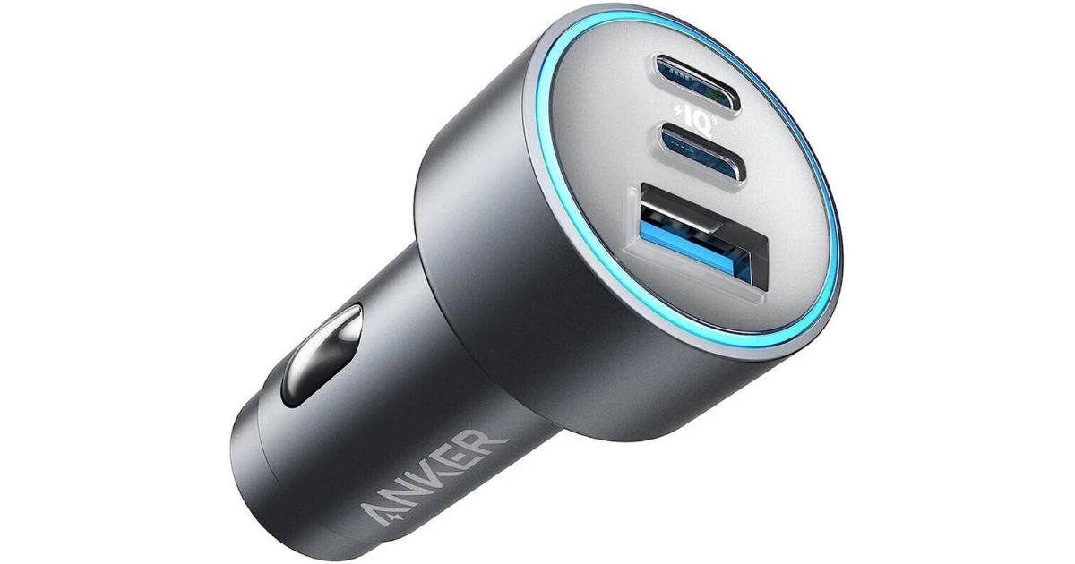شاحن سيارة Anker , 67W Power, 3 Port Power IQ 3.0 Fast Charging Adapter, Dual USB C And USB A Ports, Compact Design, Active Shield 2.0 Safety System - Black