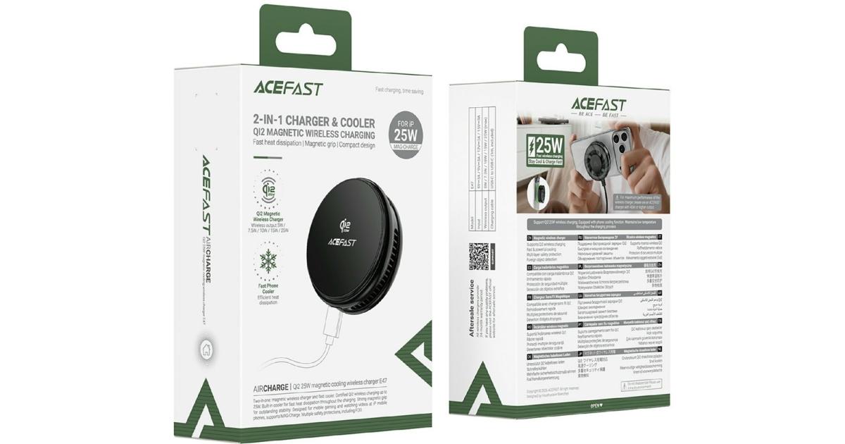 شاحن لاسلكي ACEFAST E47 QI2 25W Magnetic Cooling Fast Phone Cooler for Gaming - Black