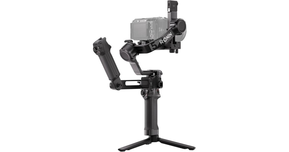 DJI RS 5 Gimbal Combo Kit, 2nd Gen Automated Axis Locks, OLED Touchscreen with Auto-Lock, Z-Axis Vertical Indicator, AI Tracking Module, Briefcase Handle, Black