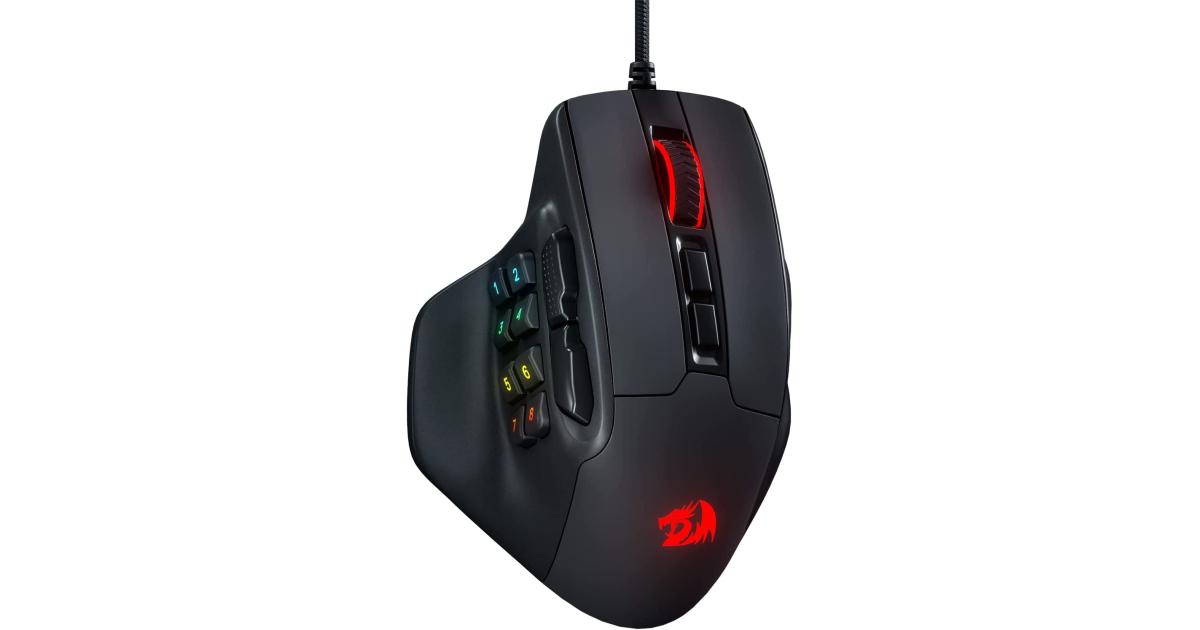 ماوس ألعاب Redragon M811 Aatrox MMO , 15 Programmable Buttons Wired RGB Mouse w/Ergonomic Natural Grip Build, 10 Side Macro Keys, Software Supports DIY Keybinds & Backlit