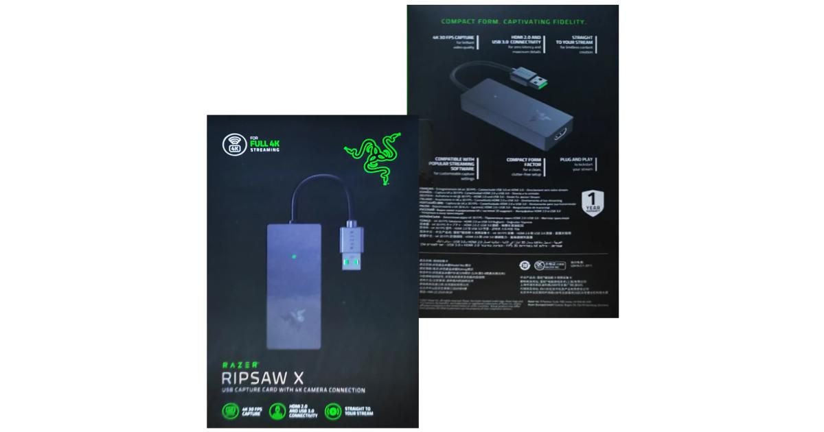 Razer Ripsaw X USB Capture Card 4K 30FPS OBS & Streamlabs For Streaming Gaming Video Conference HDMI 2.0 & USB 3.0