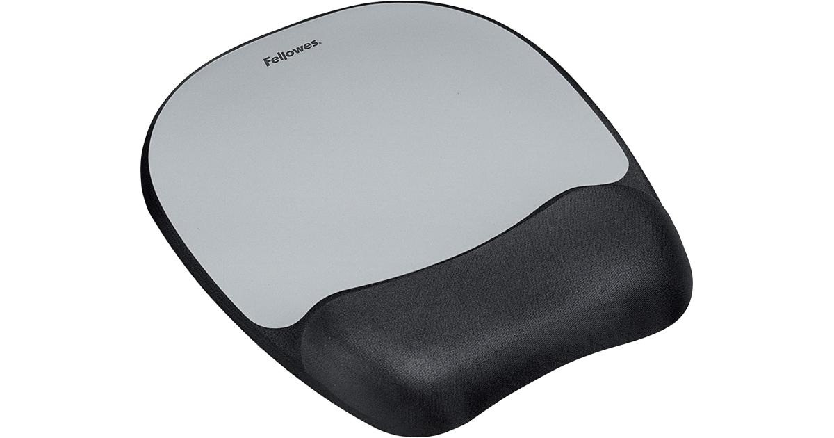 Fellowes Memory Foam Mousepad Wrist Support Silver Streak Durable Jersey Covering