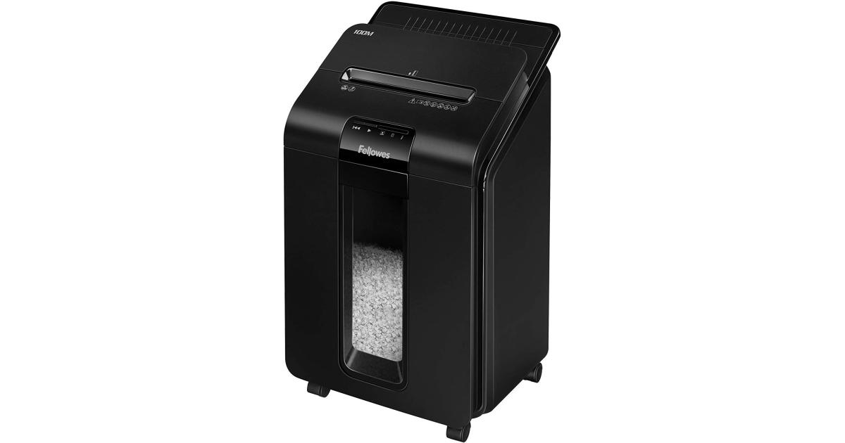 Fellowes AutoMax™ 100M Mini-Cut Shredder 100-Sheet Auto Feed & 10-Sheet Manual Security Level P-4