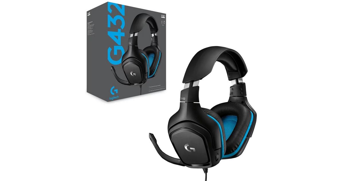 سماعة ألعاب (رأس) Logitech G432 Wired , 7.1 Surround Sound, DTS Headphone:X 2.0, Flip-to-Mute Mic, PC (Leatherette) Black/Blue