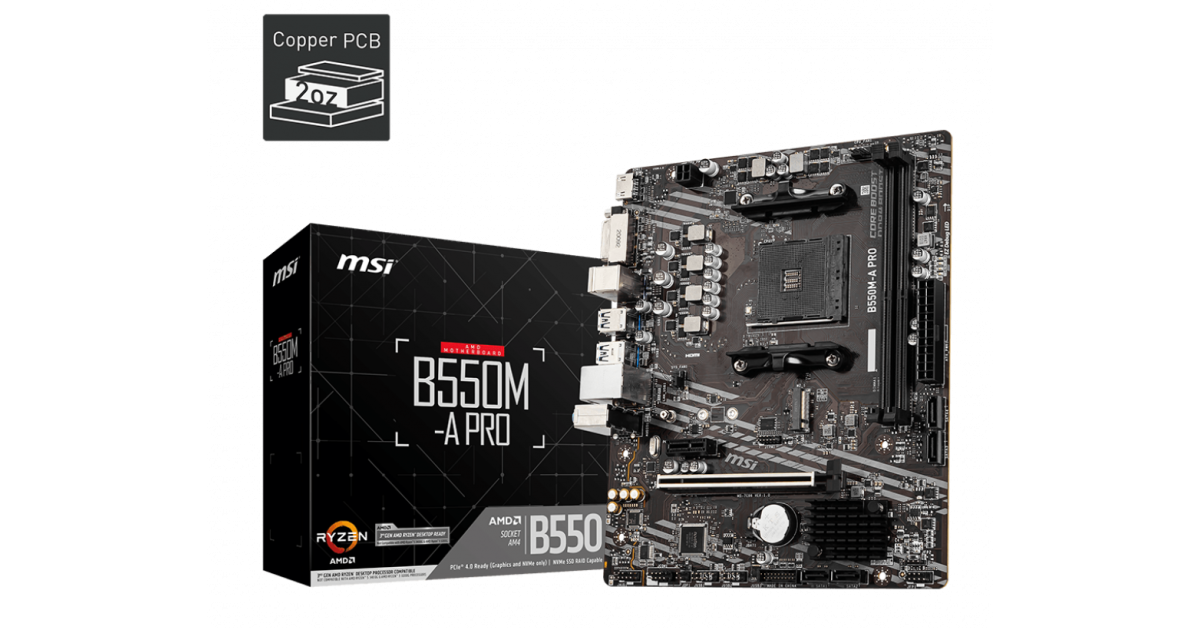 لوحة أم (Motherboard) MSI B550M-A PRO Micro-ATX , AMD B550 Chipset, AM4 Socket, Max. Memory 64GB DDR4, 2 x Dual-Channel DDR4 Ports, 1 x PCIe 4.0 x16 Slot