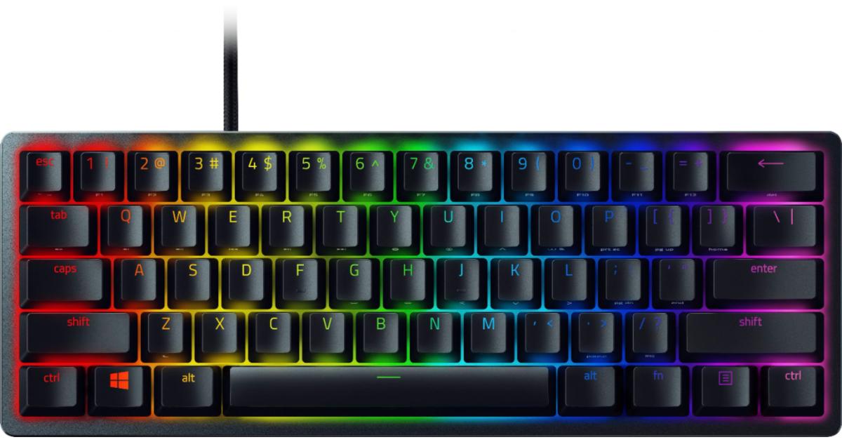 Razer Huntsman Mini 60% Clicky Optical-Mechanical Switches Doubleshot PBT Keycaps Detachable USB-C Cable (Purple Switch) - Black