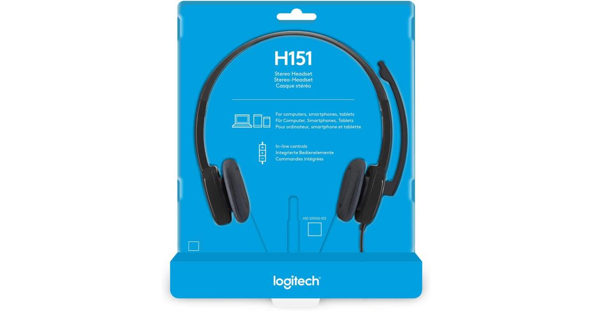 Logitech H151 Wired Headset, Analog Stereo Headphones with Rotating Noise-Cancelling Microphone, 3.5 mm Audio Jack, In-Line Controls