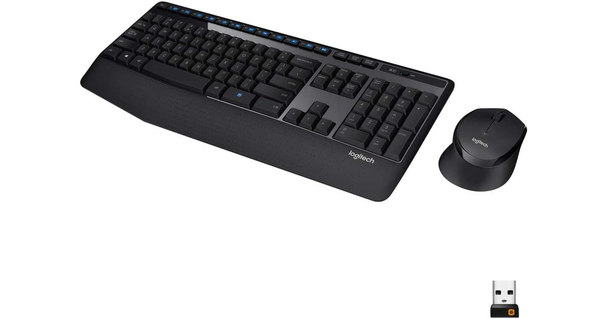 كيبورد Logitech MK345 Wireless Combo Full-Sized with Palm Rest and Comfortable Right-Handed Mouse 2.4 GHz Wireless USB Receiver Arabic / English Layout