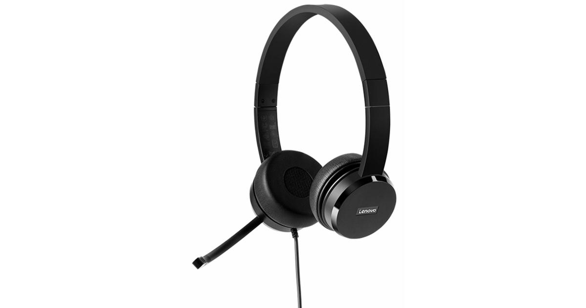 سماعة رأس Lenovo 100 Stereo Analog USB 180° Boom Microphone Memory-Foam Earcups - Black