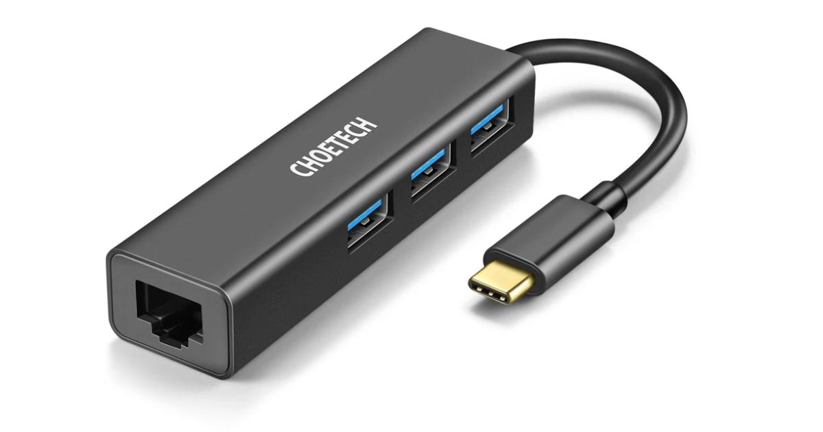 Choetech HUB-U02 USB C To Ethernet Hub w/ 3 Ports USB 3.0