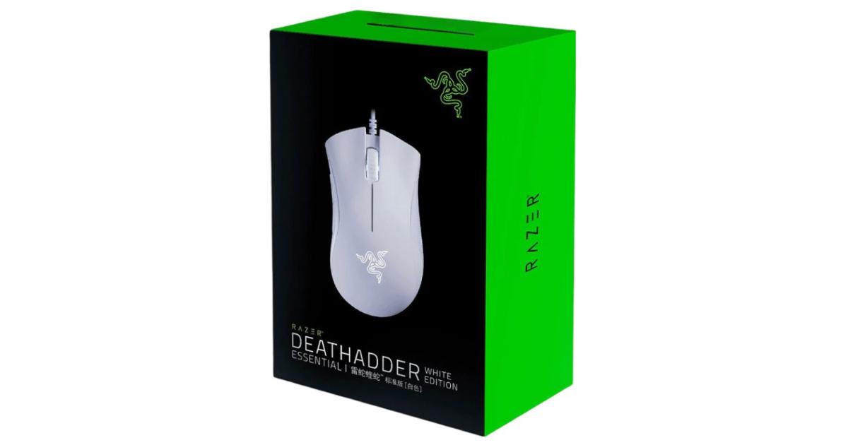 ماوس ألعاب Razer DeathAdder Essential 6400 DPI Optical Sensor - 5 Programmable Buttons - Mechanical Switches - Rubber Side Grips - White Edition