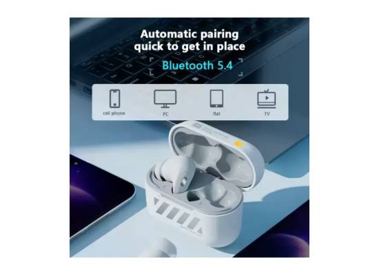 سماعة رأس Machenike TH50 Wireless Earphones – Bluetooth 5.3, ANC AI Noise Reduction, IPX5, Low Latency, In-Ear Gaming & Sports with Charging Case White
