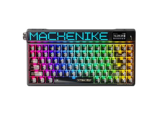 كيبورد ميكانيكي Machenike KT84 Black – 84 Keys, LED Dot Matrix Display, TFT HD Screen, Gateron Yellow Switches, Transparent Design, Tri‑Mode Connectivity