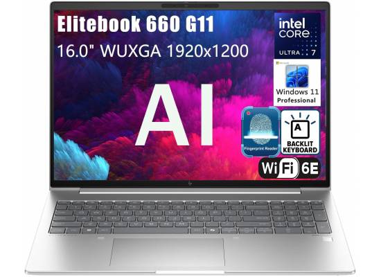 لابتوب HP Elitebook 660 G11 16" FHD+ Business AI Computer, Intel Ultra 7 155U 4.8 GHz 12 Cores, 16GB DDR5 RAM, 512GB PCIe SSD, WiFi 6E, Backlit Keyboard, Fingerprint Reader, Windows 11 Pro