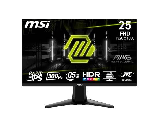 شاشة ألعاب MSI MAG 255XF 24.5 Inch FHD - 1920 x 1080 Rapid IPS Panel, 300 Hz / 0.5ms (GtG, Min.),120% sRGB Colour Gamut, Frameless Design, HDR Ready - DisplayPort 1.4a, HDMI™ 2.0b(FHD@240Hz) - 3 Years Warranty