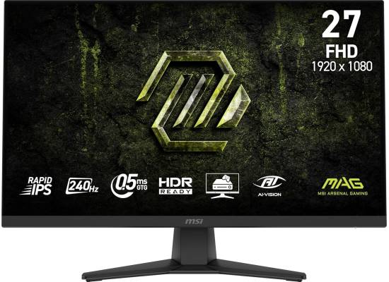 شاشة ألعاب MSI MAG 272F X24, Flat 27" FHD, 240 Hz, 0.5ms Rapid IPS, HDR Ready, AMD FreeSync™ Premium, Black / 3 Years Warranty