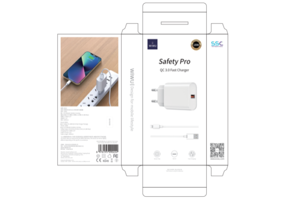 WIWU Wall Charger 18W QC3.0 Single Port USB Wall Plug Fast Charger + USB A to Lightning Cable - White
