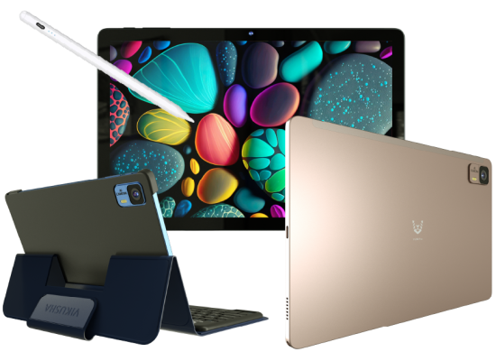 رام VIKUSHA Tablet V-Z40 PRO, 10.1", 4GB + 128GB ROM, 6000mAh 6hours Battery Life, 4G Dual SIM, Android 13 w/ Shoulder Bag + Stylus Pen + Keyboard + Stand Cover + Two Screen Protectors + Charger + Headphone - Gold