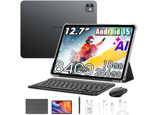 رام Blackview Link 8 Android 15 Tablet, 12.7" Large Screen Gaming Tablet with Pen, Helio G100, 6+12GB , 256GB, 90 Hz, 2K+, 3 AI Cameras, 5G Wi-Fi, w/ Keyboard, Mouse, Stylus, Earphones, Screen Protector, Back Cover - Starry Grey