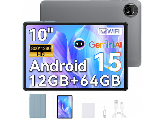 رام Blackview Tab 20 WIFI Tablet 10 inch Android 15,2025 AI Tablet, 4+8GB 64GB ROM 1TB Expandable, Quad-Core, Widevine L1, 1280x800 IPS Touchscreen, 5G WiFi, BT 5.0, Dual Camera, 6600mAh - Interstellar Gray