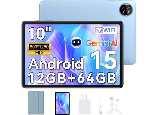 رام Blackview Tab 20 WIFI Tablet 10 inch Android 15,2025 AI Tablet, 4+8GB 64GB ROM 1TB Expandable, Quad-Core, Widevine L1, 1280x800 IPS Touchscreen, 5G WiFi, BT 5.0, Dual Camera, 6600mAh - Storm Blue