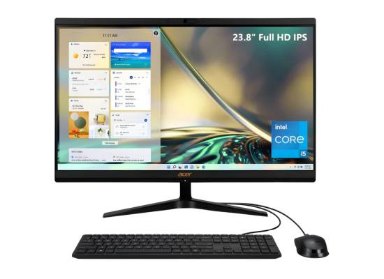 شاشة Acer Aspire All-in-One AIO C24-1700 Slim, 12Gen Intel Core i5 1235U, 8GB DDR4 (Customized), 512 SSD, 24" FHD IPS , Wi-Fi 6, BT 5.0, USB Wired Keyboard and Mouse - Black