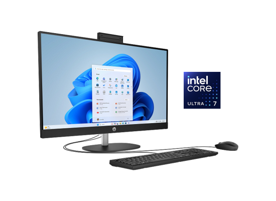 كمبيوتر الكل في واحد (All-in-One) HP AI 27-cr2048ne AIO PC (D2LL2EA), Intel Core Ultra 7 255U Up to 5.2GHz 12 Cores, 8GB DDR5 (Upgradable), 512GB SSD, 27" FHD IPS, Wi-Fi 6, BT 5.4, w/ Keyboard & Mouse - Jet Black