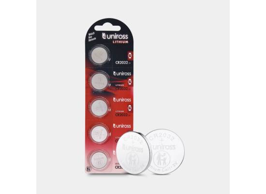 Uniross CR2032 Lithium Coin Cells – 3V, Leak‑Proof, Child‑Safe Packaging, Extreme Temperature Performance, 5‑Pack Blister
