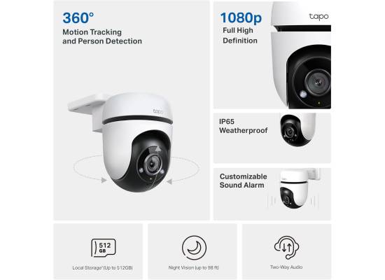 TP‑Link Tapo C500 – Outdoor Pan/Tilt Wi‑Fi Security Camera, 1080p FHD, Color Night Vision, 340° Pan & 90° Tilt, Two‑Way Audio, IP65 Weatherproof, Local & Cloud Storage
