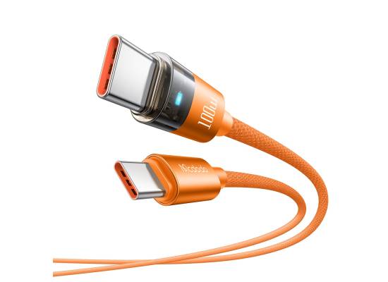 Mcdodo CA-5585 100W Type-C to Type-C Clear Charging Cable with Light, 1.5m, Orange - 18 Months Warranty