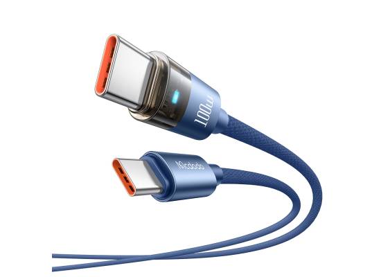 Mcdodo CA-5586 100W Type-C to Type-C Clear Charging Cable with Light, 1.6m, Blue - 18 Months Warranty