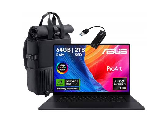 لابتوب ASUS ProArt P16 Design – AMD Ryzen AI 9 HX 370, NVIDIA RTX 5070 8GB GDDR7, 64GB LPDDR5X, 2TB PCIe 4.0 SSD, 16" 3K OLED HDR True Black 500 Touch, Wi‑Fi 7, 90Wh Battery, Windows 11 Home - Nano Black