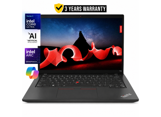 لابتوب أعمال Lenovo ThinkPad T14 Gen 6 Ultra , Intel Core Ultra 7 258V, Up to 47 TOPS, Intel® Arc™ Graphics, 32GB LPDDR5X-8533, 1TB SSD, 14" FHD+ IPS, Wi-Fi 7, BT 5.4 - 3 Years Warranty