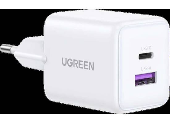 UGREEN X516 Nexode 30W 2-Port GaN Fast Charger USB-C PD & USB-A QC 3.0 EU Plug - White